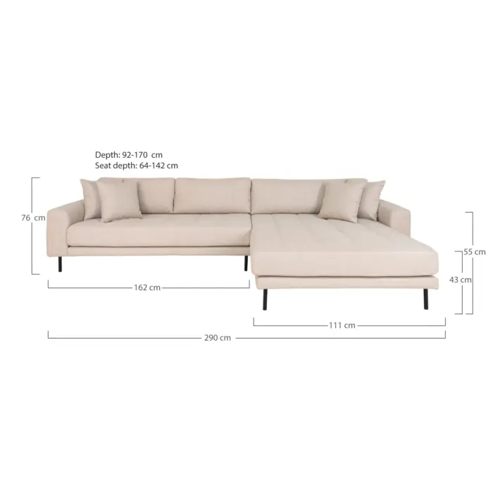 Chaiselong sofa L290 Sand – højrevendt