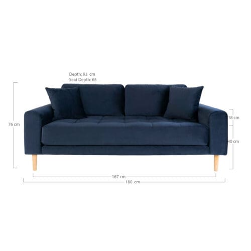 Mørkeblå velour sofa L180