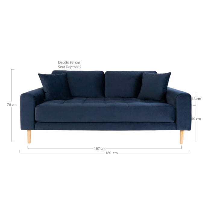 Mørkeblå velour sofa L180