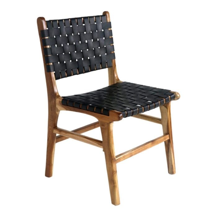 Perugia Spisebordsstol i lys Teak og sort læder – 2 stk.