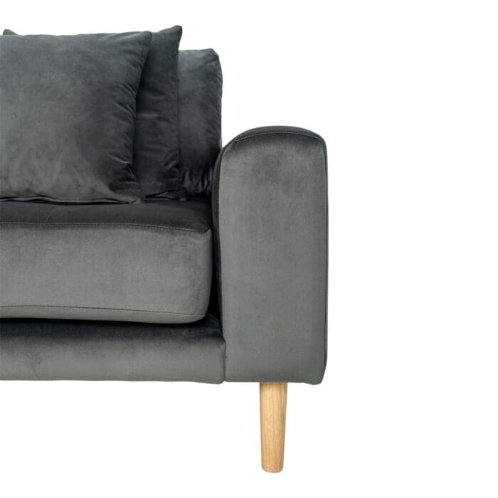Chaiselong sofa i mørkegrå velour vestrevendt