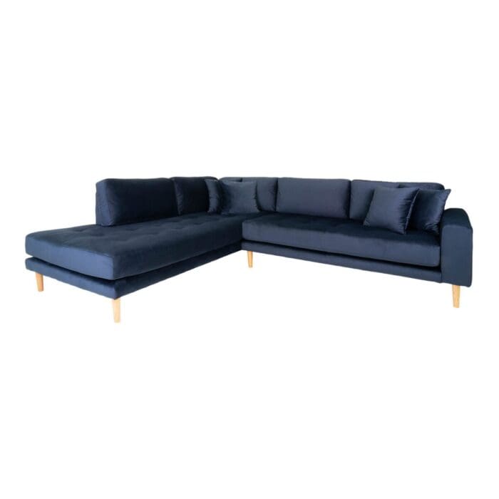 Blå velour hjørne sofa L257 – Venstrevendt