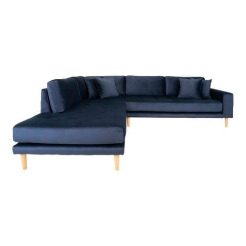 Blå velour hjørne sofa L257 – Venstrevendt