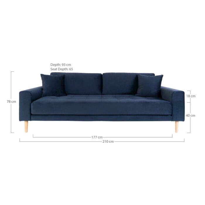 Mørkeblå velour sofa L210