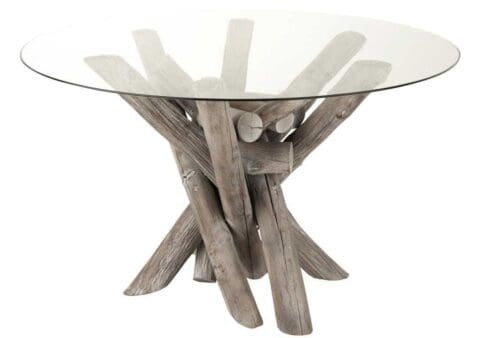 Rundt spisebord med træben og glas plade Ø128