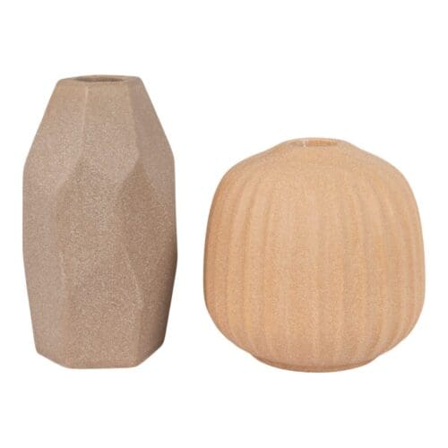 Vase og lysestage i keramik brun – sæt af 2
