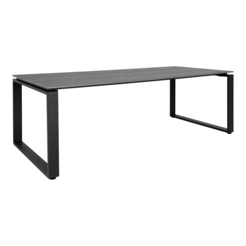 Havebord med bordplade i grå nonwood og sorte ben L210