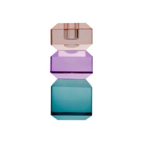 Krystal lysestage fersken/violet/petrol