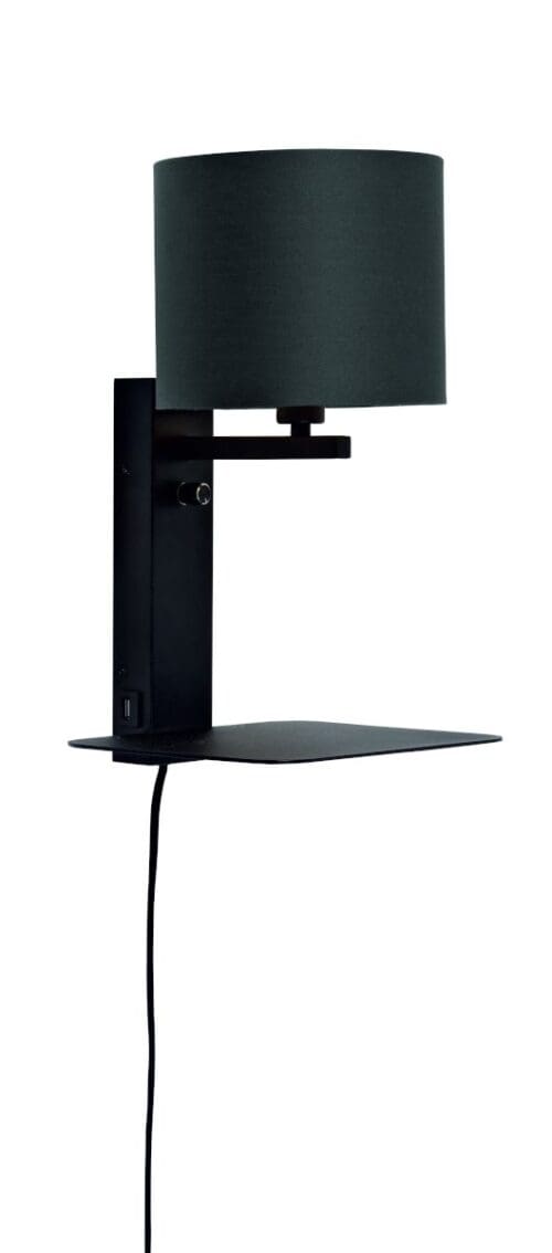 Væglampe Florence Shelf+USB+Skærm 1815 Sort