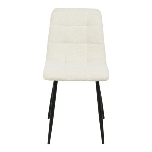 Simpel Spisebordsstol i hvid bouclé/sorte ben – Sæt af 2 stk.