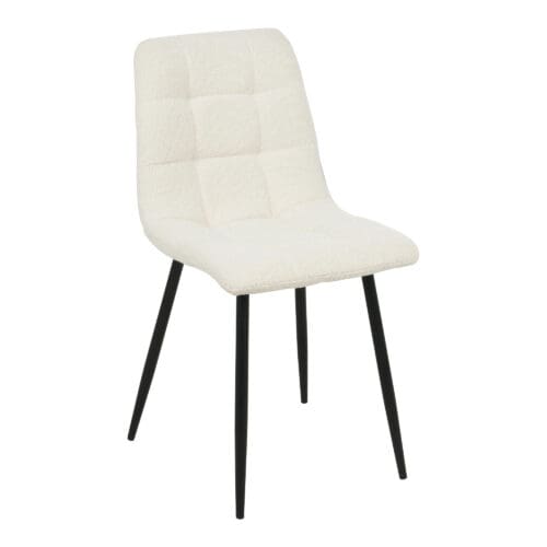 Simpel Spisebordsstol i hvid bouclé/sorte ben – Sæt af 2 stk.