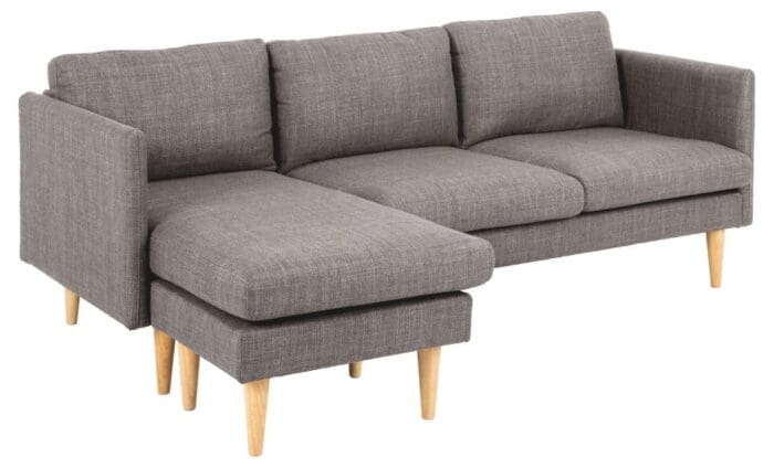 Chaiselong sofa m. vendbar puf gråbrun