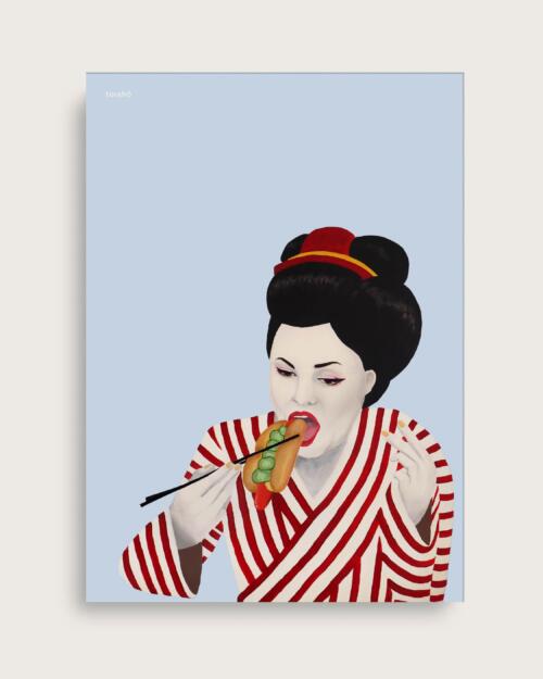 Sulten Geisha plakat Lyseblå A4 – Taisho